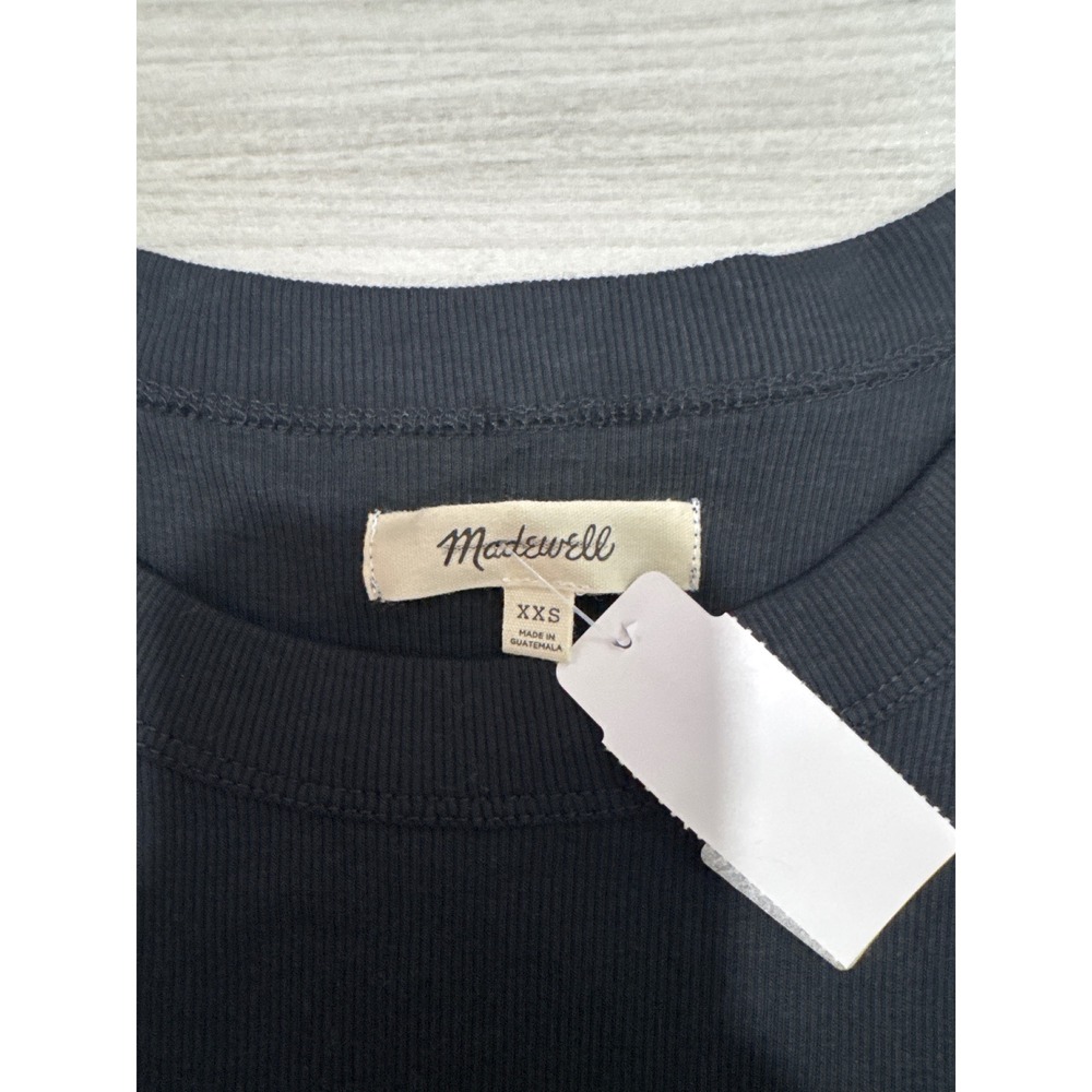 Madewell Brightside Tank Top Black Ribbed Crew Neck Sleeveless XXS NWT - Picture 2 of 5